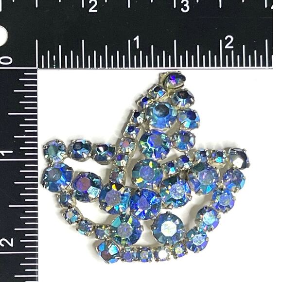 Vintage Brooch Blue Rhinestone AB Vtg ESTATE Costume Jewelry Pin A24 - Picture 4 of 4